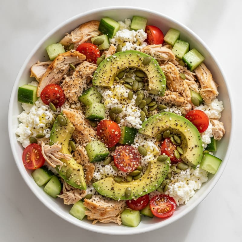 Shredded Chicken Cottage Cheese Bowl