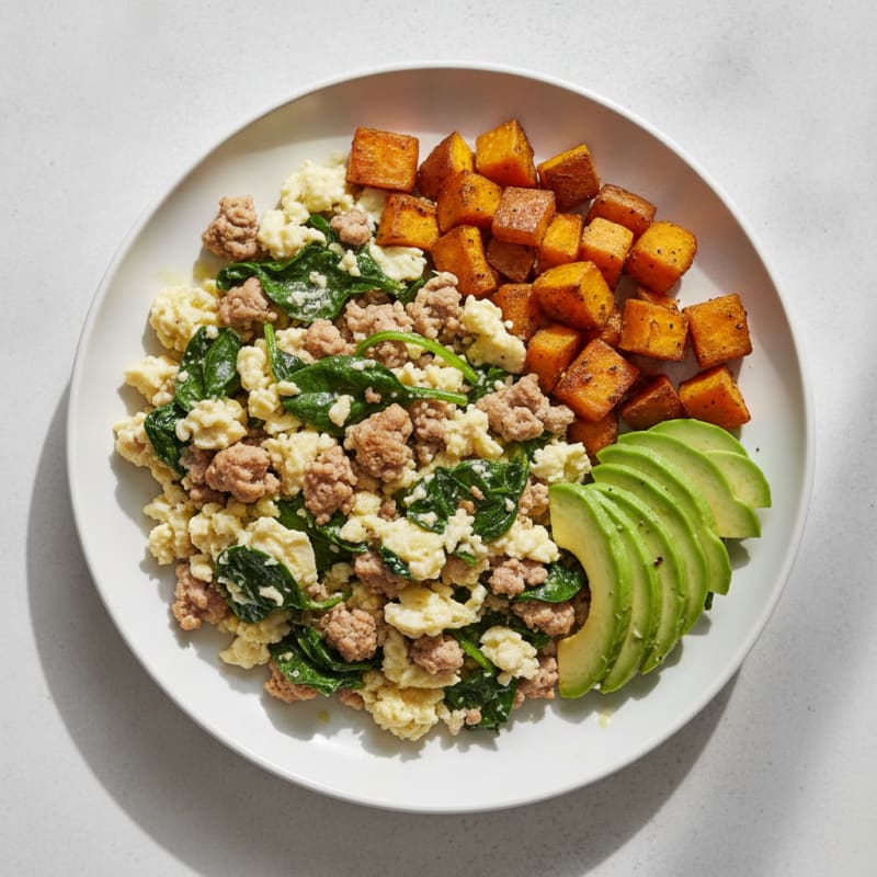 Egg White Scramble with Lean Turkey and Spinach