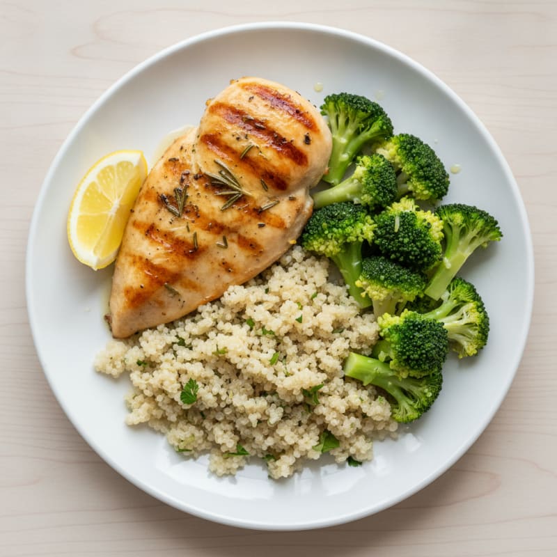 Grilled Chicken Breast with Quinoa and Steamed Broccoli
