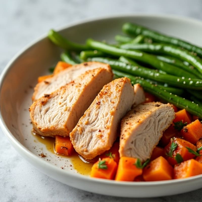Seared Turkey Breast with Roasted Sweet Potato and Green Beans