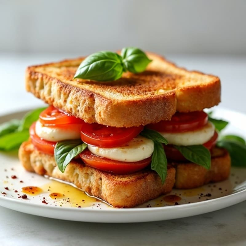 Crispy Grilled Tomato Mozzarella Basil Sandwich