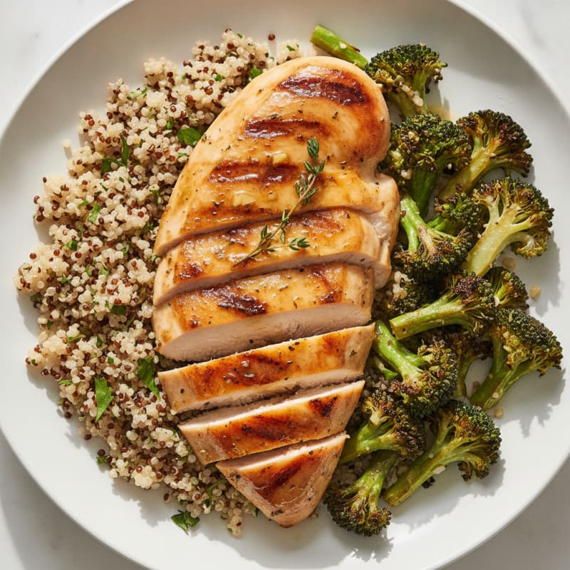 Grilled Chicken Breast with Quinoa and Roasted Broccoli