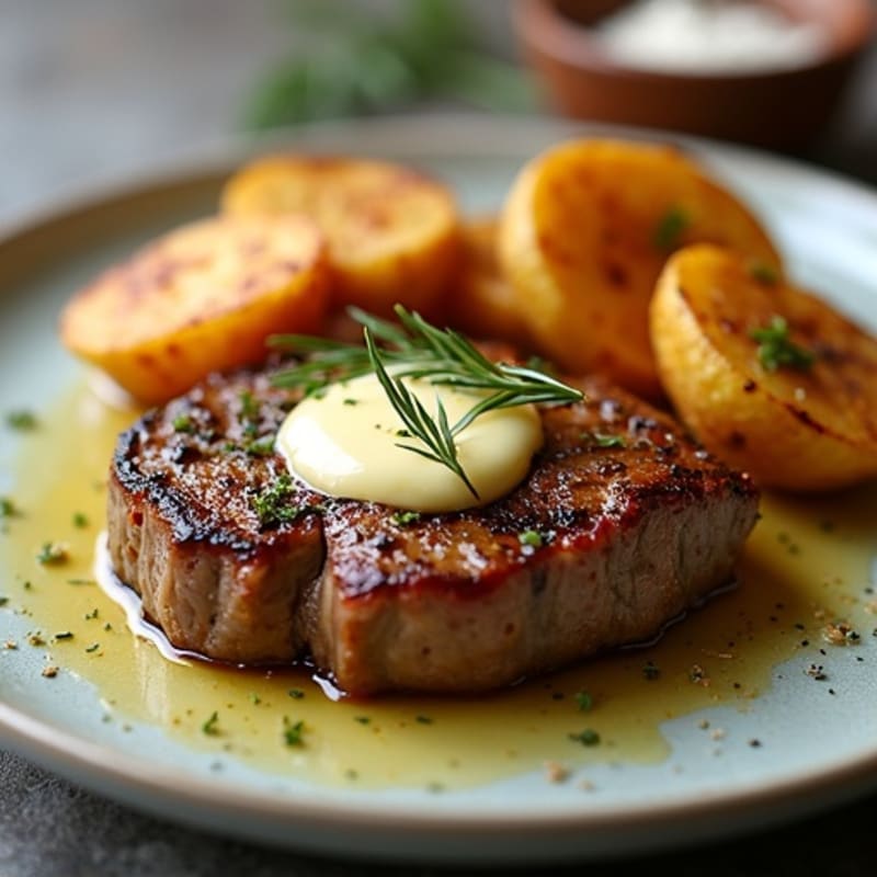 Seared Steak with Garlic Butter and Crispy Roasted Potatoes