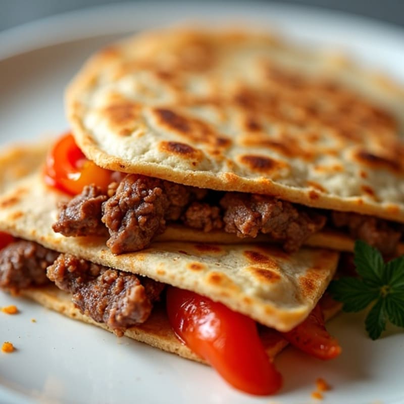 Crispy Whole Wheat Steak Quesadillas with Roasted Bell Peppers