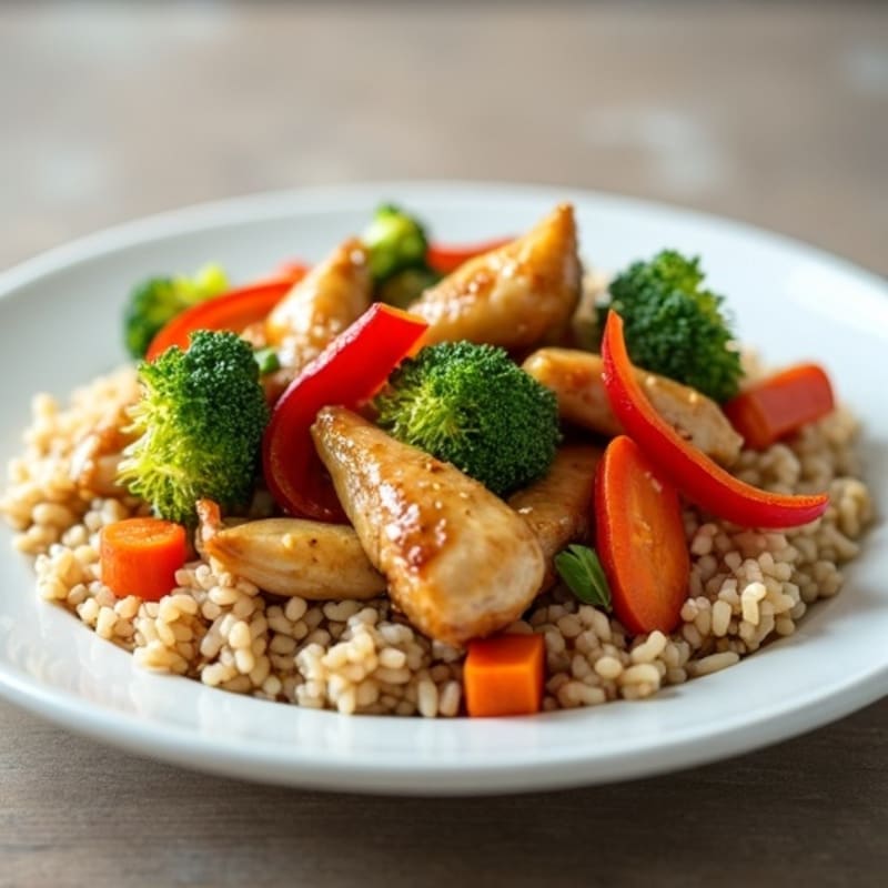 Healthy Chicken and Crispy Veggie Stir-Fry with Brown Rice