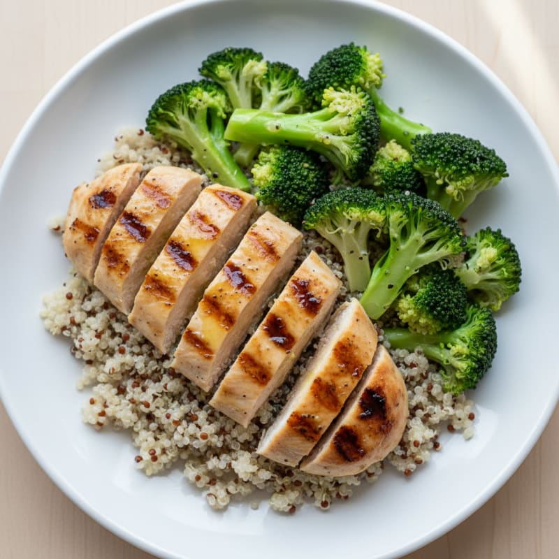 Grilled Chicken Breast with Quinoa and Steamed Broccoli