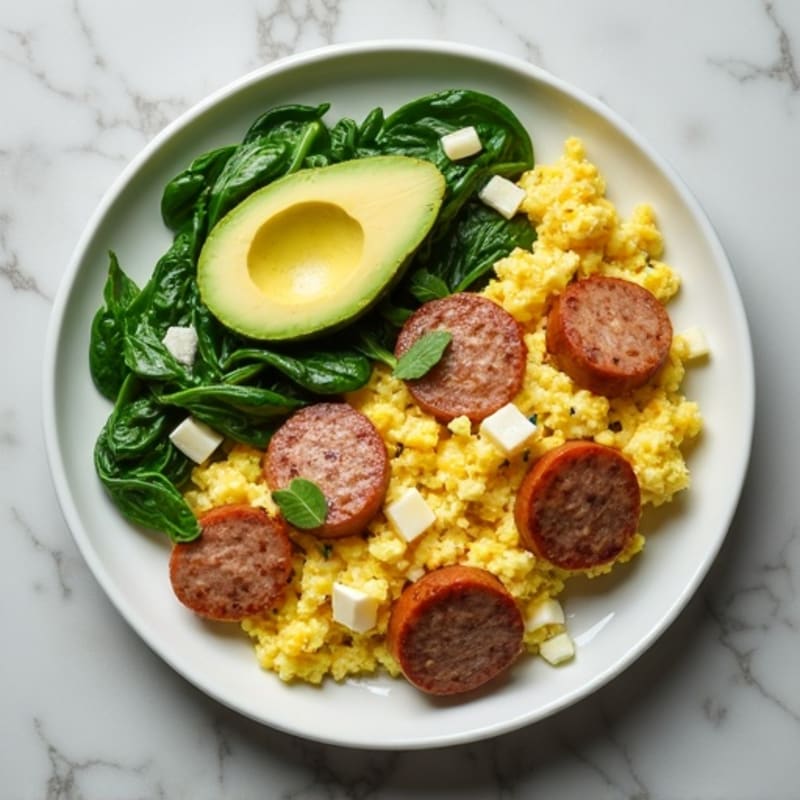 Egg White and Turkey Sausage Scramble with Spinach