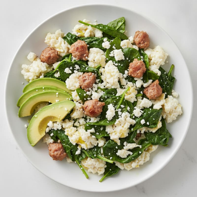 Egg White Spinach Scramble with Turkey Sausage