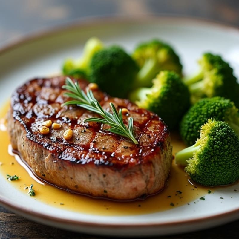 Garlic Herb Pan-Seared Steak with Crispy Roasted Broccoli