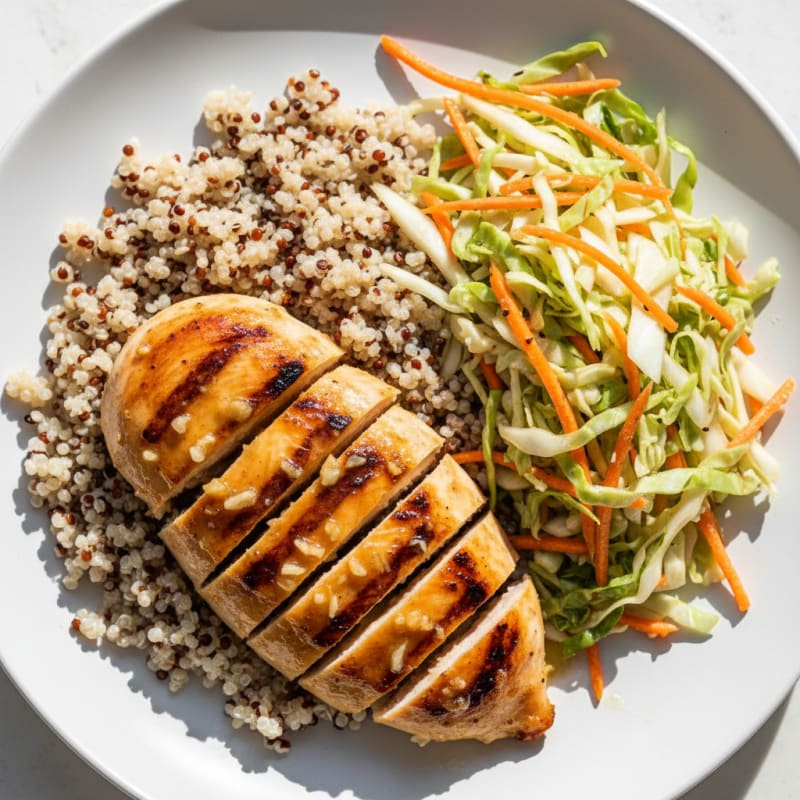 Grilled Chicken Breast with Crunchy Cabbage Slaw and Quinoa
