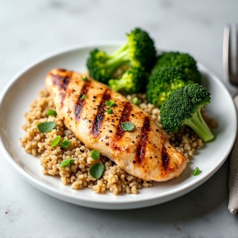 Grilled Chicken Breast with Quinoa and Roasted Broccoli