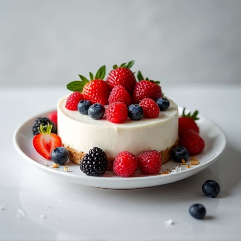 Greek Yogurt Protein Cheesecake with Mixed Berries