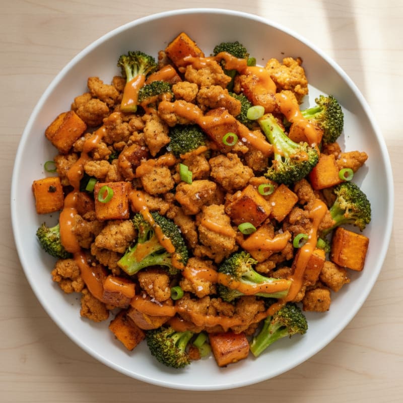 Spicy Tangy Ground Chicken Broccoli Bowl