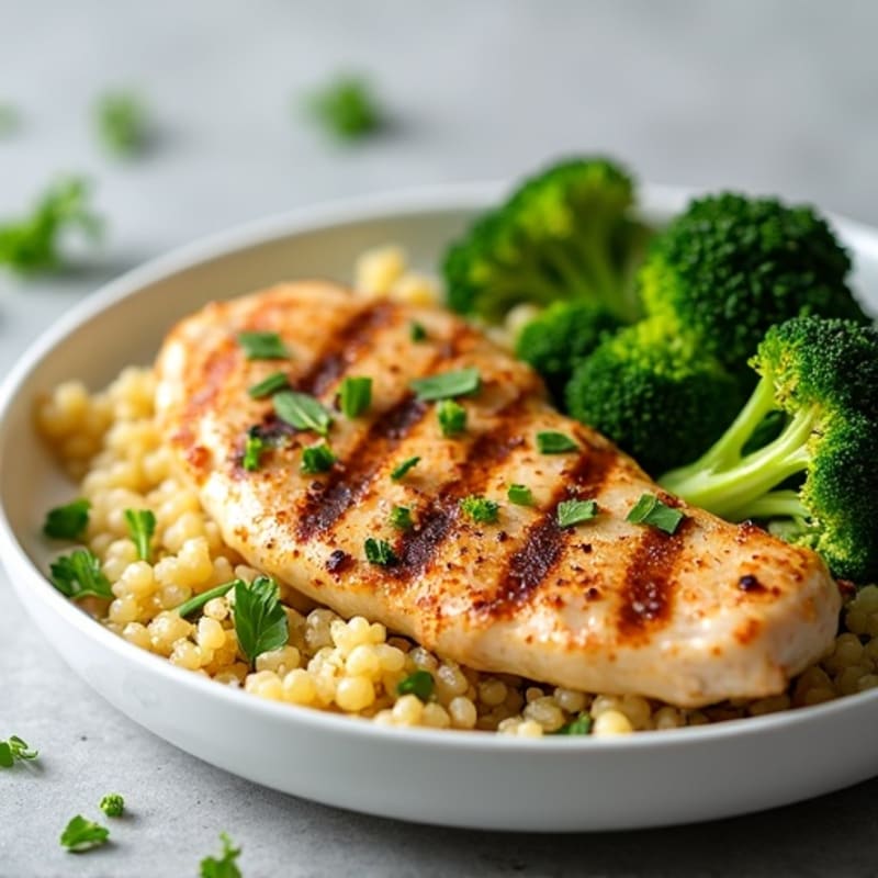 Grilled Chicken Breast with Quinoa and Roasted Broccoli