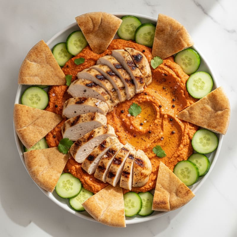 Roasted Red Pepper Hummus with Grilled Chicken