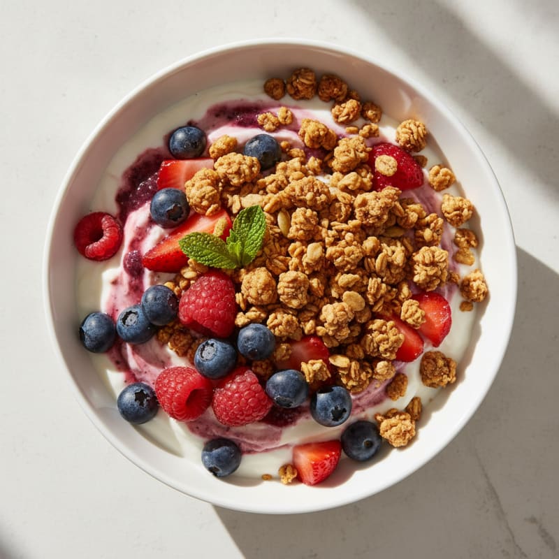Creamy Greek Yogurt Parfait with Mixed Berries and Protein Granola