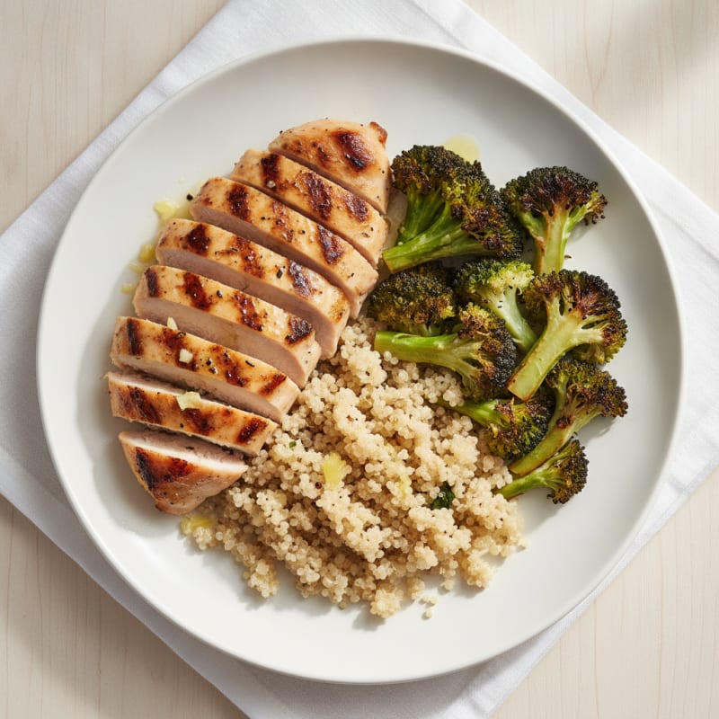 Grilled Chicken Breast with Quinoa and Roasted Broccoli