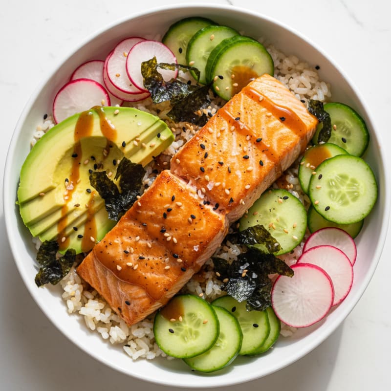 Salmon Sushi Rice Bowl with Avocado