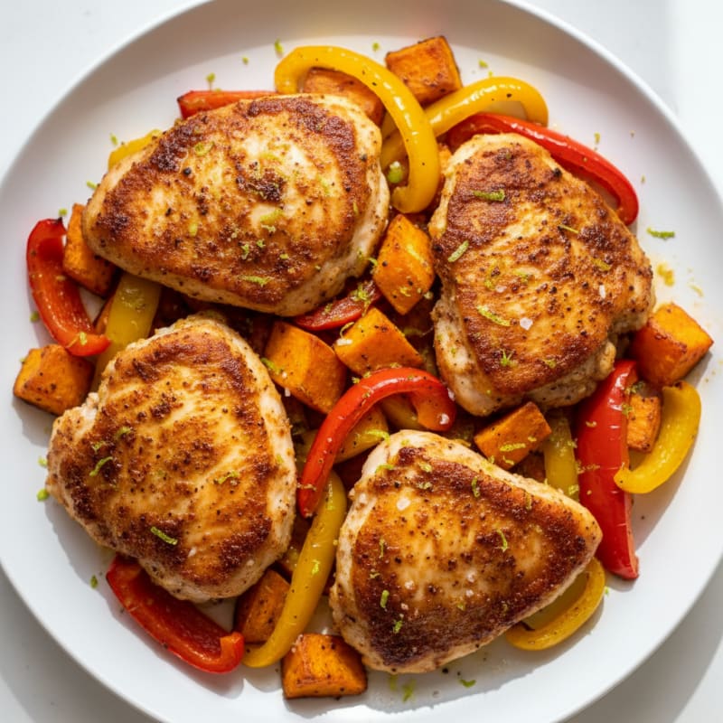 Smoky Chili-Lime Chicken Thighs with Roasted Sweet Potatoes