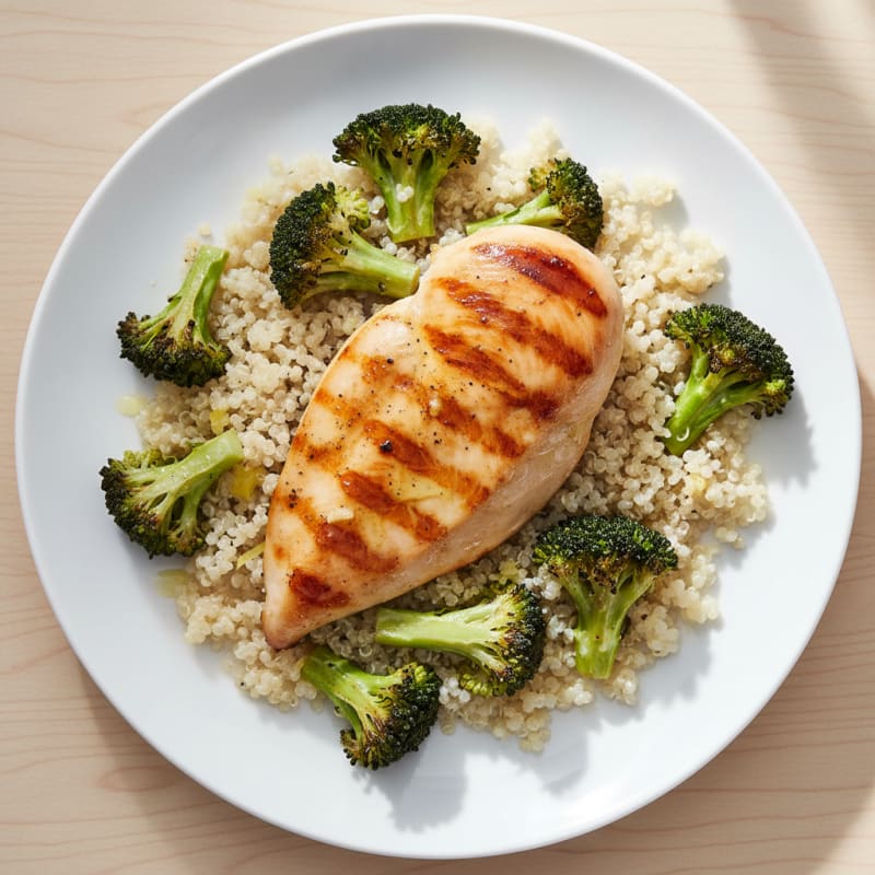 Grilled Chicken Breast with Roasted Broccoli and Quinoa