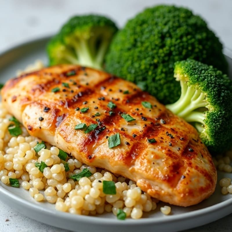 Grilled Chicken Breast with Quinoa and Roasted Broccoli