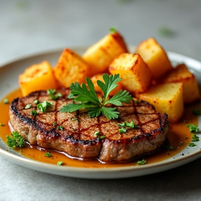 Pan-Seared Garlic Butter Steak with Roasted Crispy Potatoes