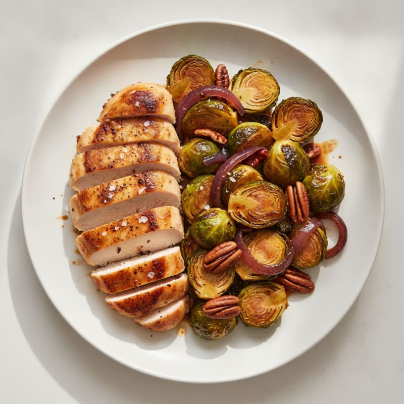 Balsamic Glazed Brussels Sprouts with Pan-Seared Chicken