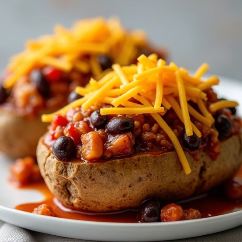 Crispy Baked Potatoes with Lean Chili and Melted Cheddar