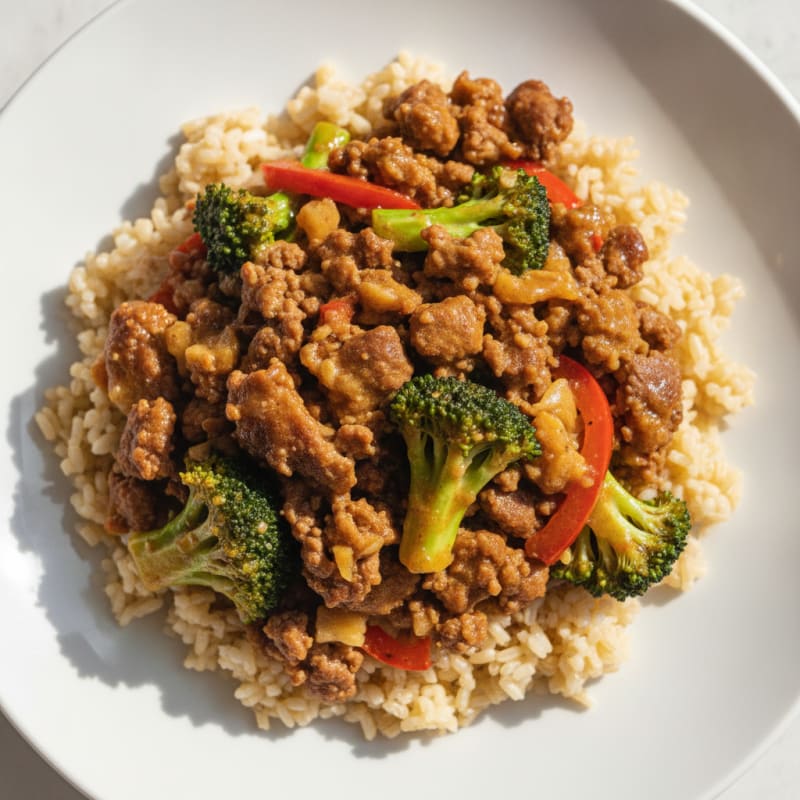 Lean Beef Mince and Vegetable Stir Fry with Rice