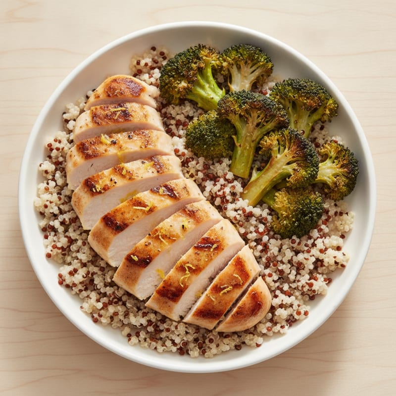 Grilled Chicken Breast with Quinoa and Roasted Broccoli