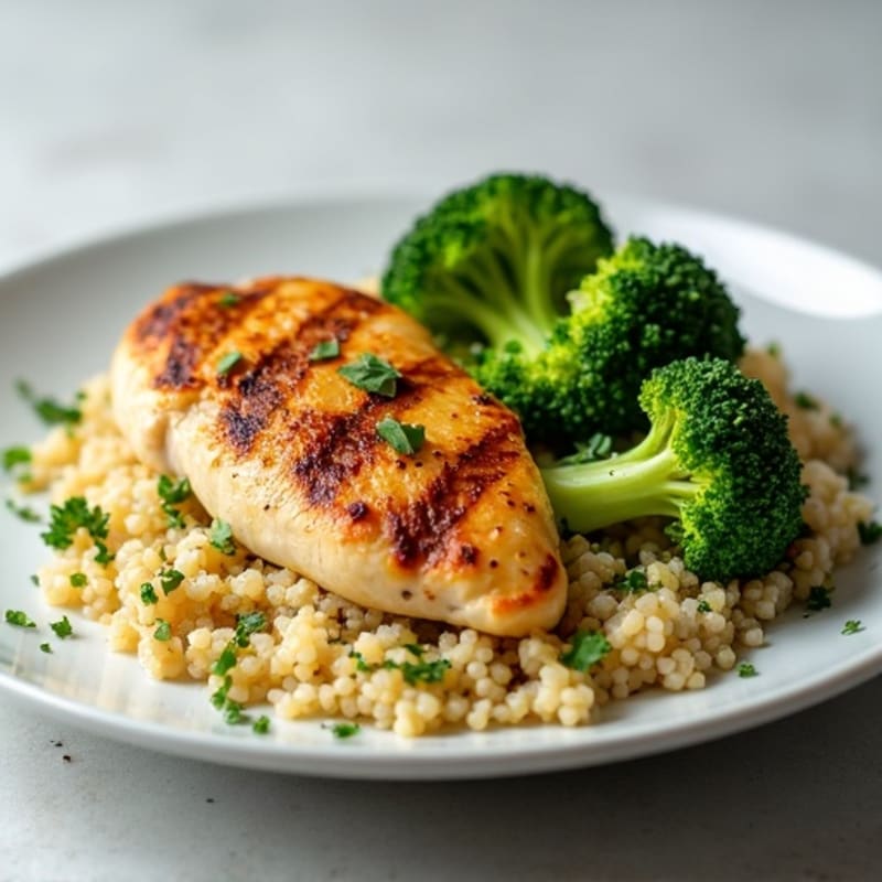 Grilled Chicken Breast with Quinoa and Roasted Broccoli