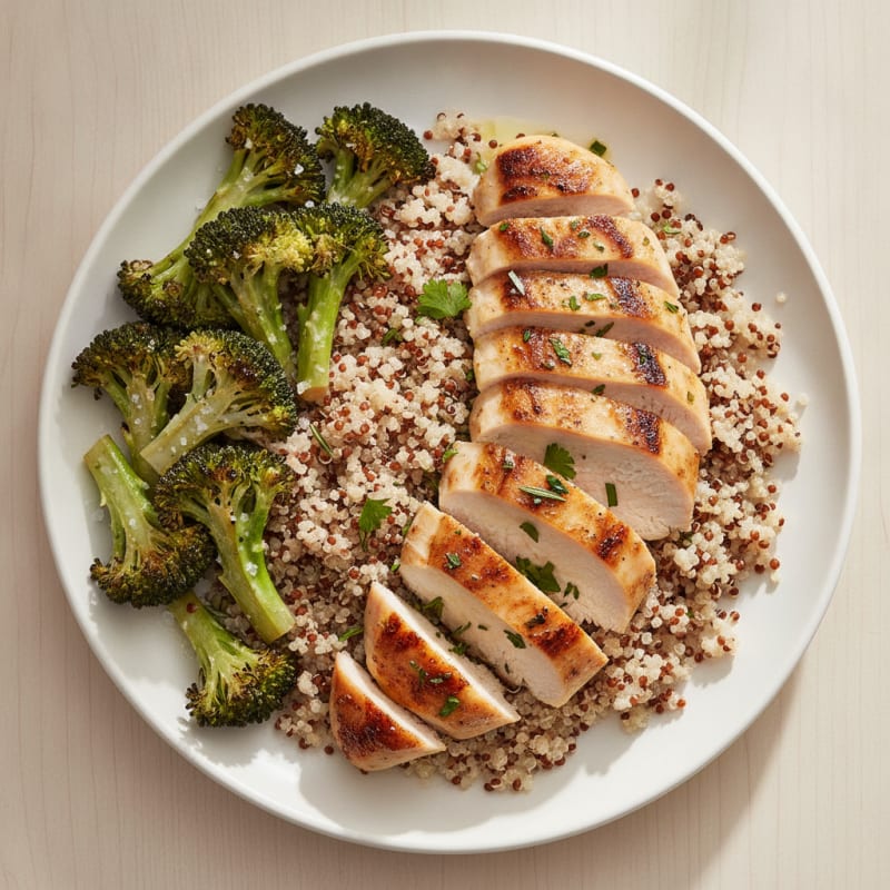 Grilled Chicken Breast with Quinoa and Roasted Broccoli