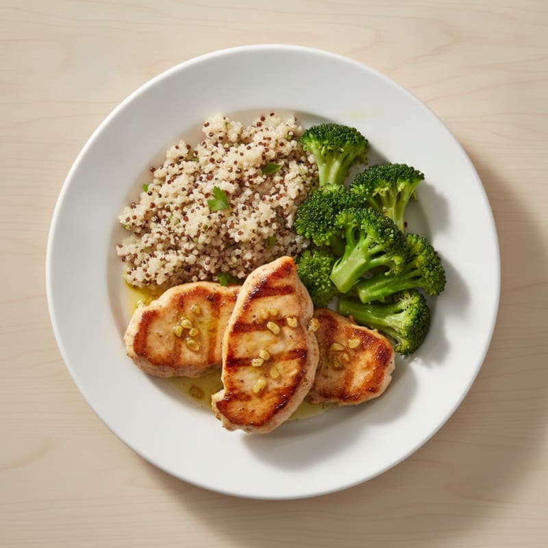 Seared Turkey Cutlets with Steamed Broccoli and Quinoa
