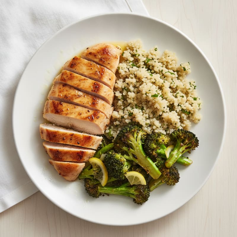 Grilled Chicken Breast with Quinoa and Roasted Broccoli