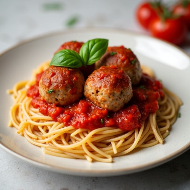 Lean Turkey Meatballs with Whole Wheat Spaghetti and Hearty Tomato Sauce