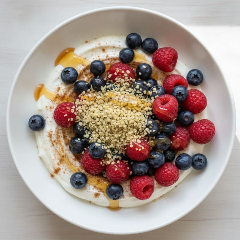 High-Protein Berry and Hemp Greek Yogurt Bowl