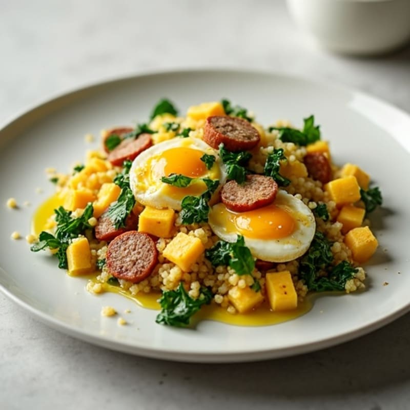 Egg White Scramble with Spinach, Turkey Sausage, Quinoa & Low-Fat Cheddar