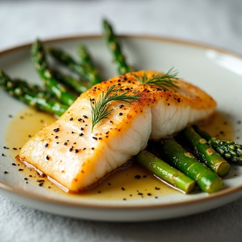 Crispy Pan-Seared Artic Char with Lemon-Dill Roasted Asparagus