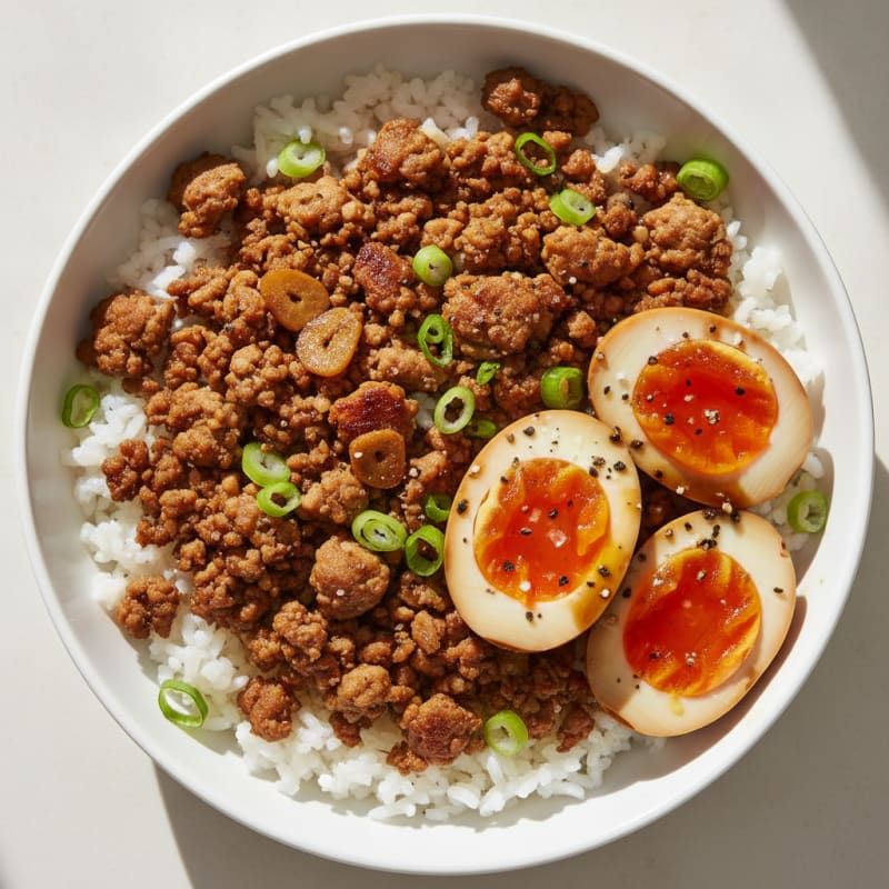 Soy-Marinated Turkey & Jammy Eggs with Rice