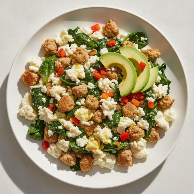 Egg White Scramble with Turkey Sausage and Spinach