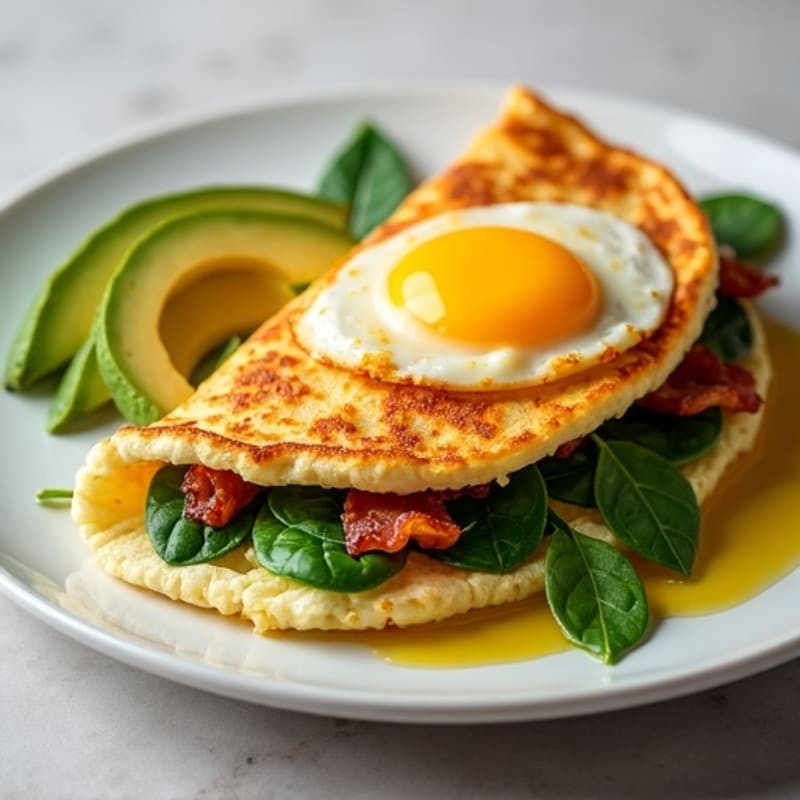 Crispy Egg White Omelet with Turkey Bacon and Spinach