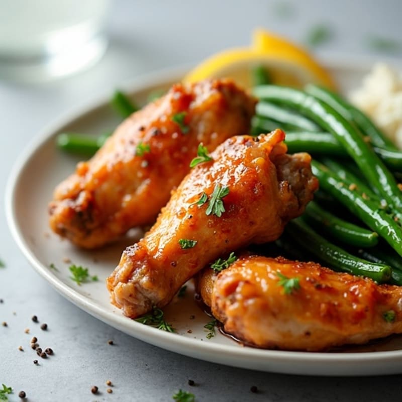Crispy Honey-Garlic Roasted Chicken Wings with Fresh Green Beans