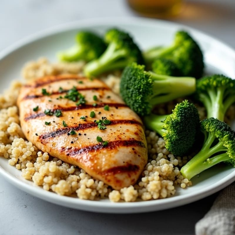 Grilled Chicken Breast with Quinoa and Roasted Broccoli
