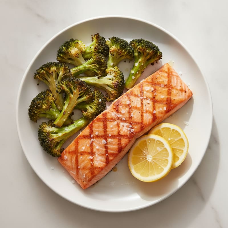 Seared Salmon with Roasted Broccoli and Lemon