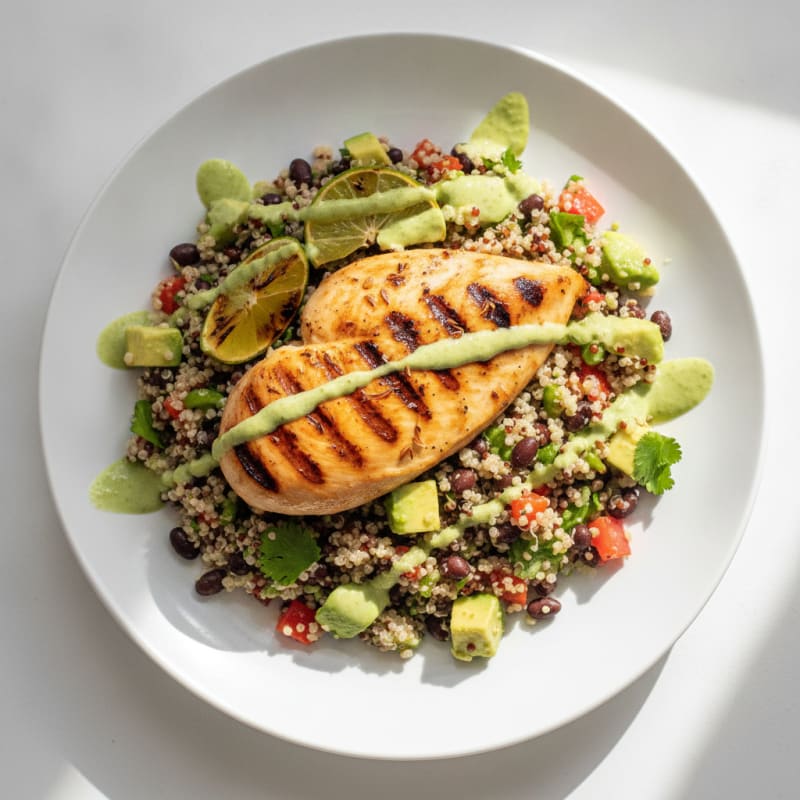 Grilled Chicken Breast with Creamy Jalapeño Quinoa Salad