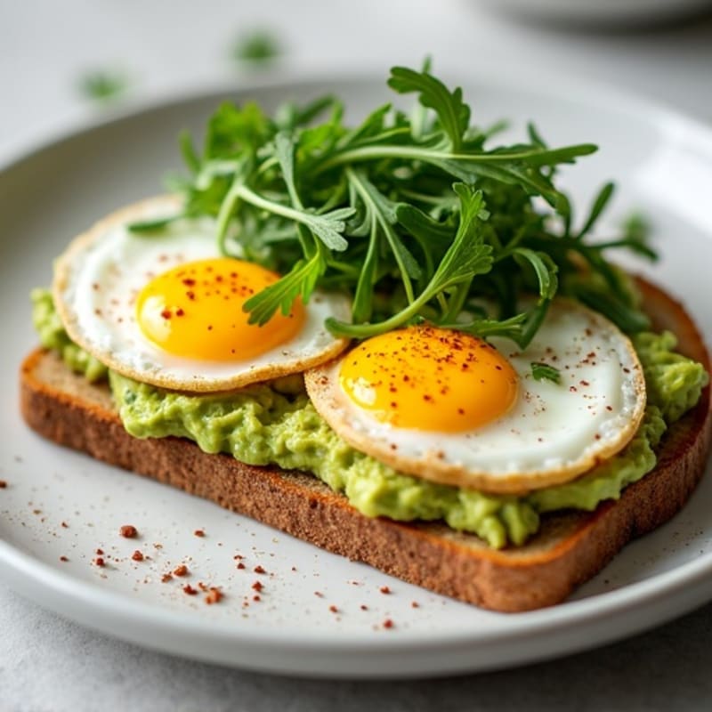 Creamy Avocado Toast with Jammy Eggs and Fresh Arugula