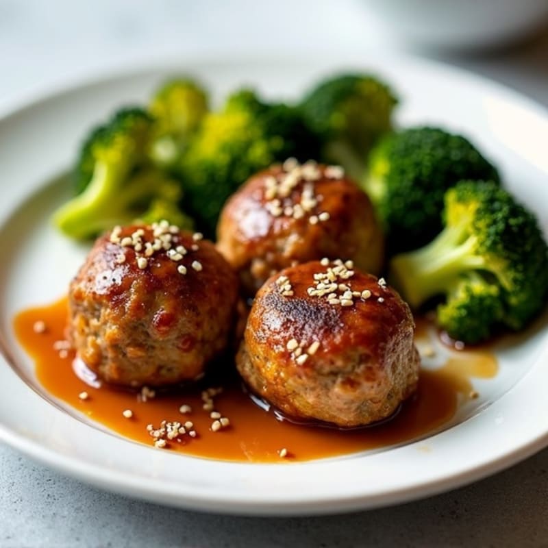 Baked Teriyaki Meatballs with Crispy Roasted Broccoli