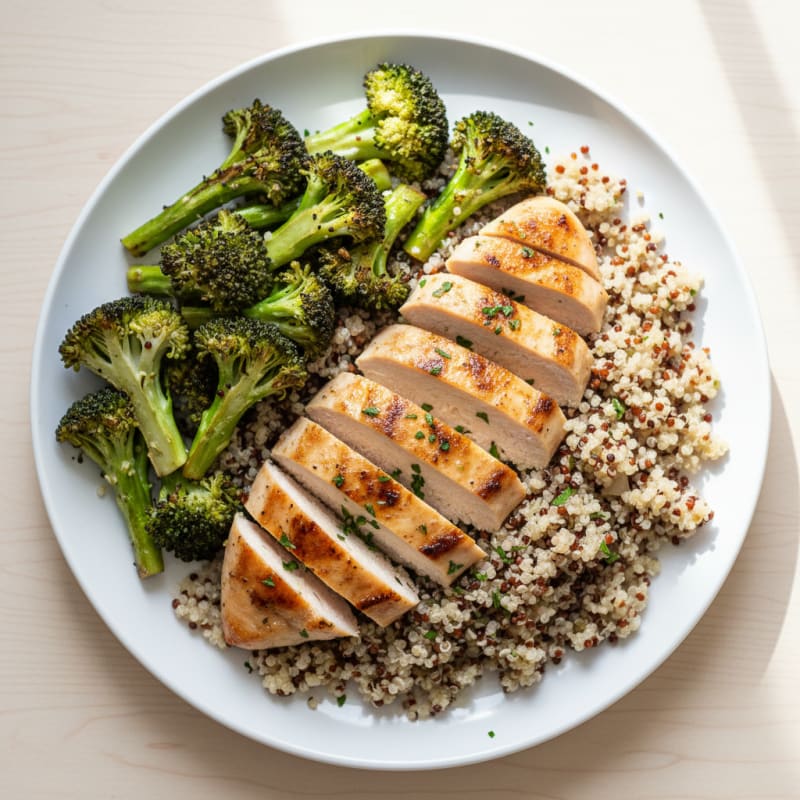 Grilled Chicken Breast with Quinoa and Roasted Broccoli