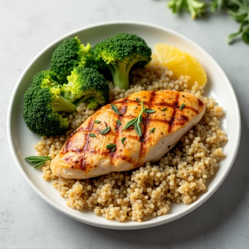 Grilled Chicken Breast with Quinoa and Roasted Broccoli