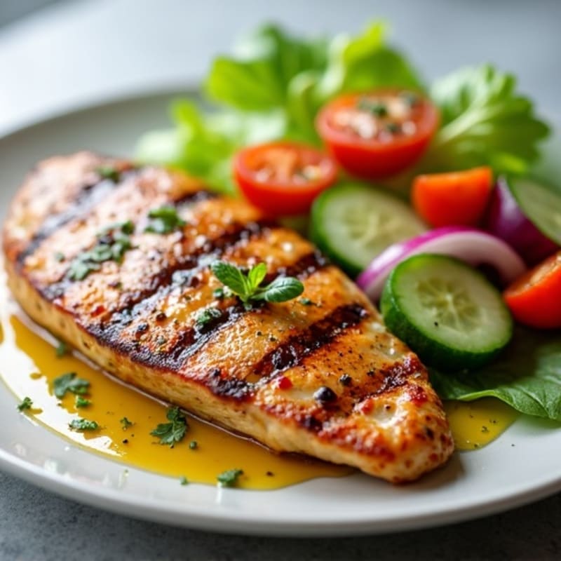 Grilled Chicken Breast with Cucumber Tomato Salad